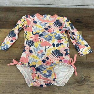Ruffle Butts Girl’s 18-23 Months UPF 50+ Zip One Piece Swimsuit Flamingos Floral